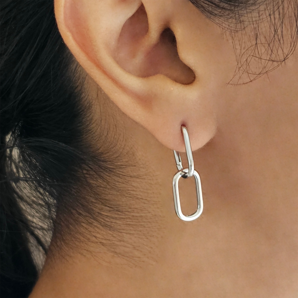 Double Oval Hoop Earrings Silver