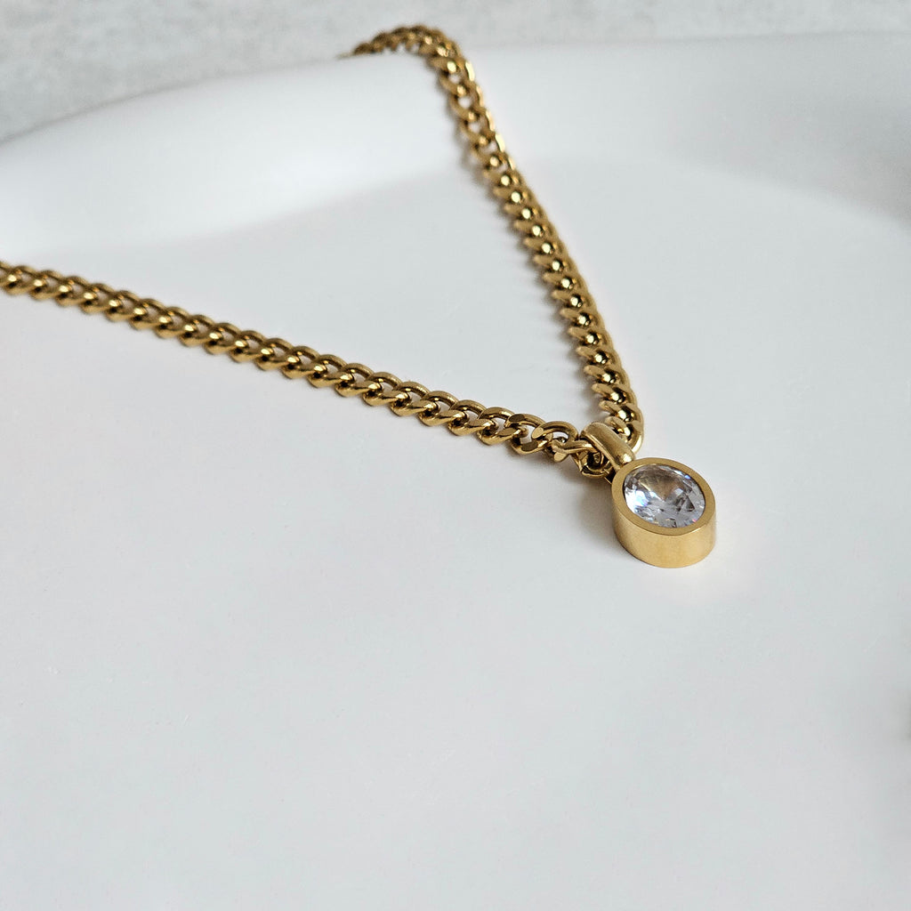 Solitaire Cuban Link Necklace I Waterproof Gold Necklace I Safana Jewellery