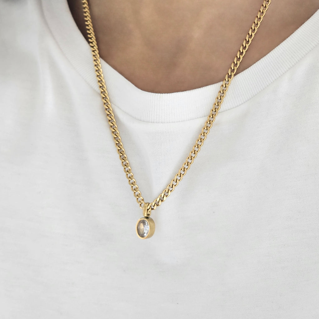 Solitaire Cuban Link Necklace I Waterproof Gold Necklace I Safana Jewellery