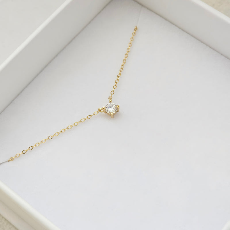 Gold Solitaire Diamond Necklace I Dainty Diamond Necklace I Safana Jewellery