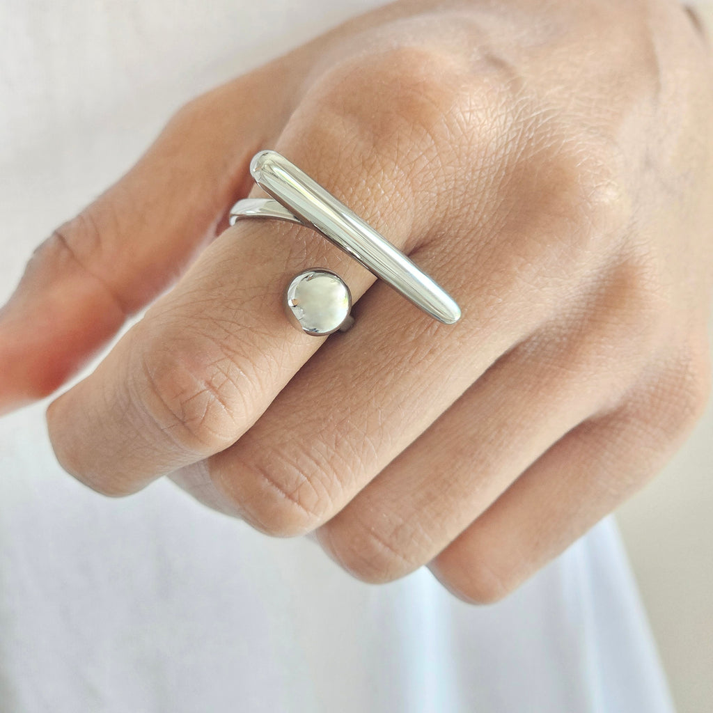 Ball Bar Ring Silver I Waterproof Stacking Ring I Safana Jewellery