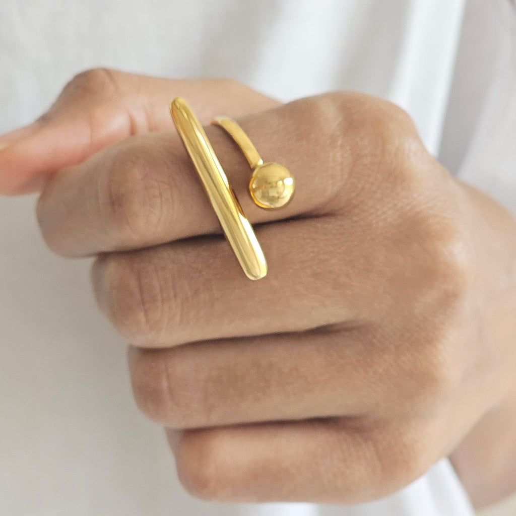 Ball Bar Ring Gold I Waterproof Stacking Ring I Safana Jewellery