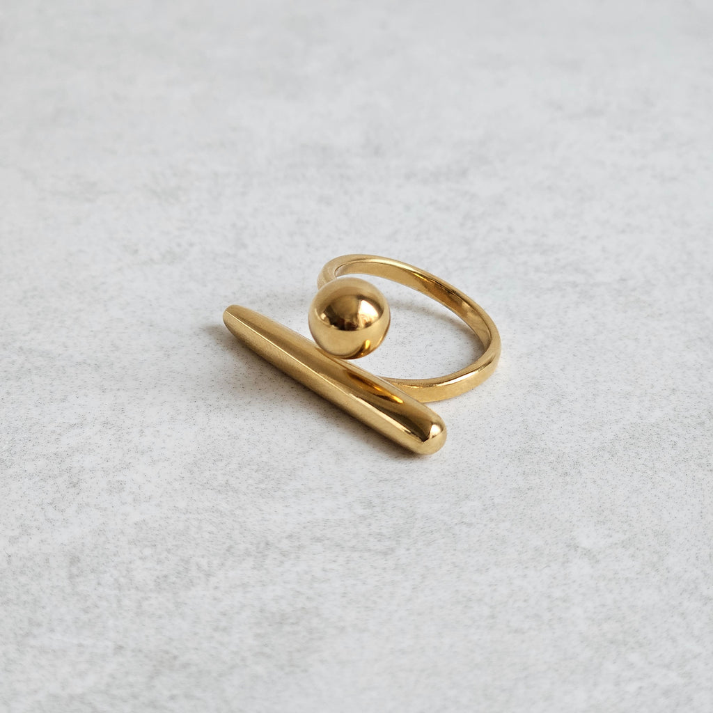 Ball Bar Ring Gold I Waterproof Stacking Ring I Safana Jewellery