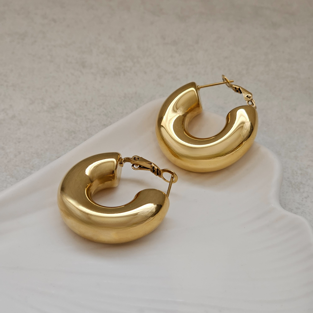 Thick Gold Hoops I Bold Hoops I Minimalist Hoops I Safana Jewellery

