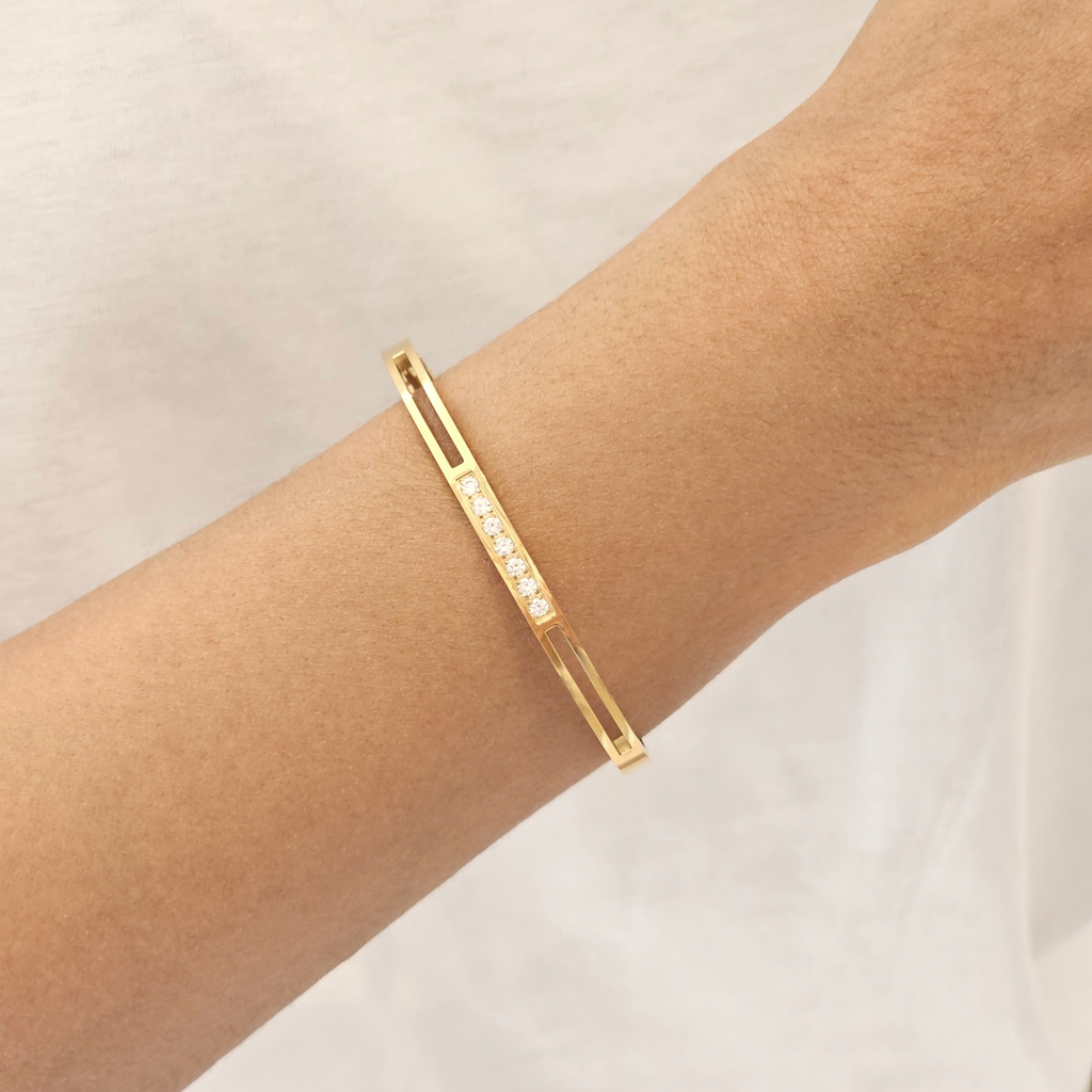 Diamond Station Bangle Gold I Stacking Gold Bangles I Safana Jewellery