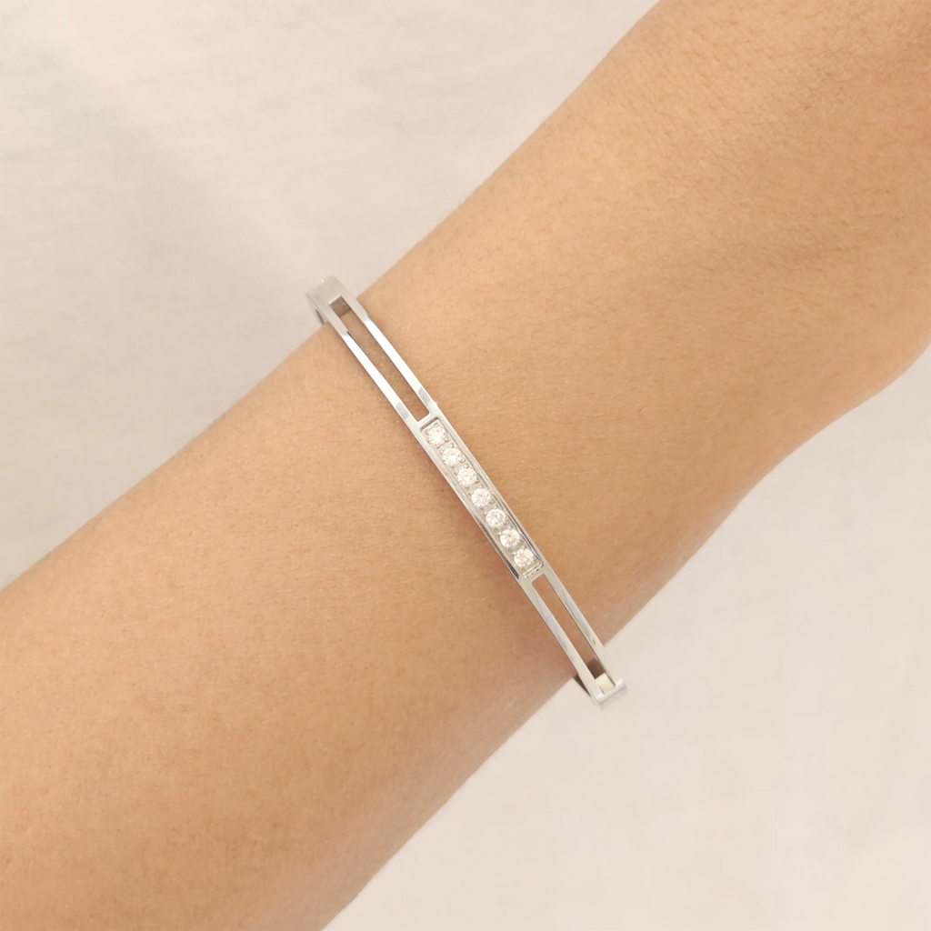 Diamond Station Bangle Silver I Waterproof Stacking Bangles I Safana Jewellery