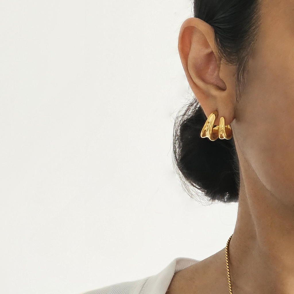 Textured Double Hoops, tarnish free waterproof gold jewellery earring hoops