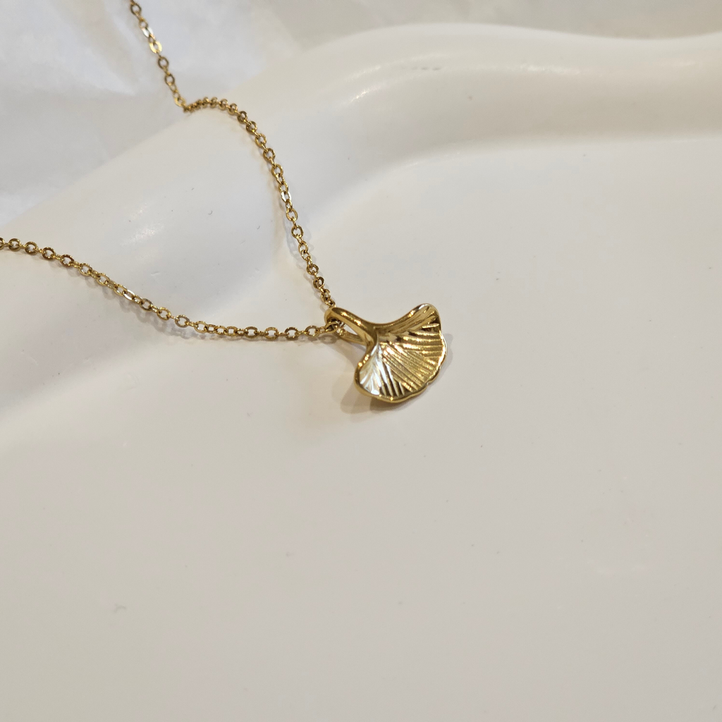 Ginko Leaf Necklace, layering gold necklace