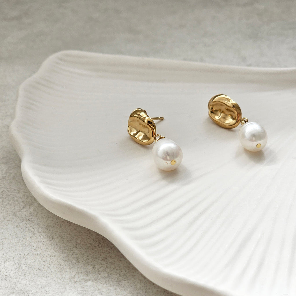 Baroque Pearl Drop Earrings I  Gold Pearl Bridal Earring