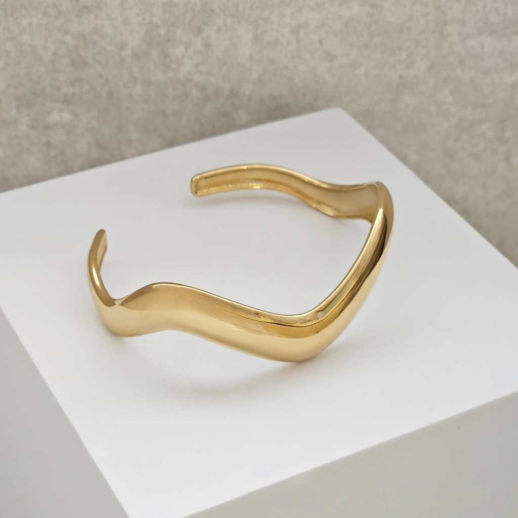 Thick Gold Cuff Bangle I Non Tarnish Stacking Gold Bangle I Safana Jewellery