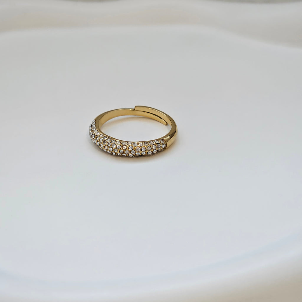 Diamond Dome Ring, tarnish free waterproof gold stacking ring