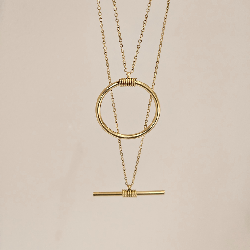 T Bar Circle Necklace, multi layered necklace, tarnish free jewellery