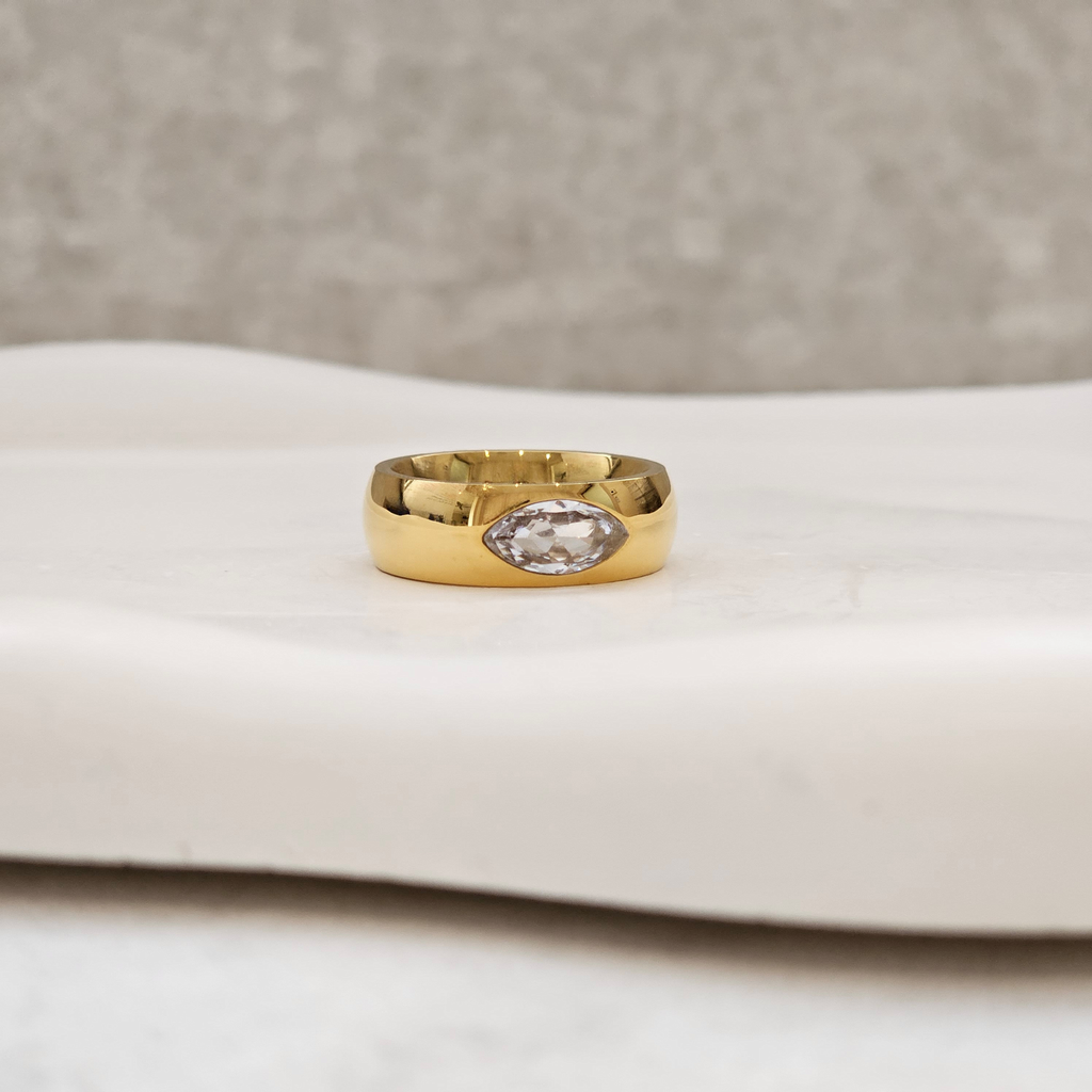 Bold Oval Diamond Ring, stacking gold waterproof ring