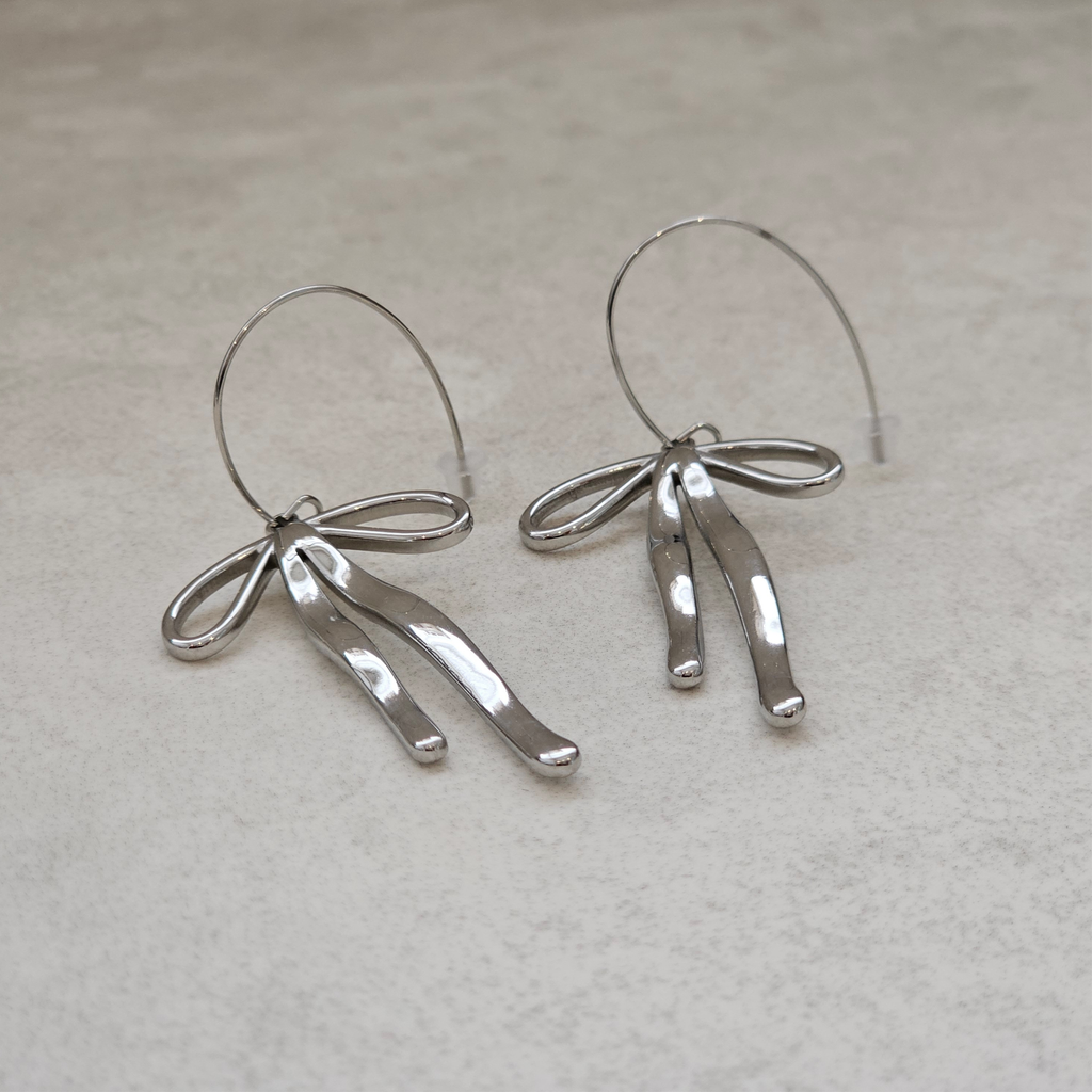 Bow Drop Earrings Silver