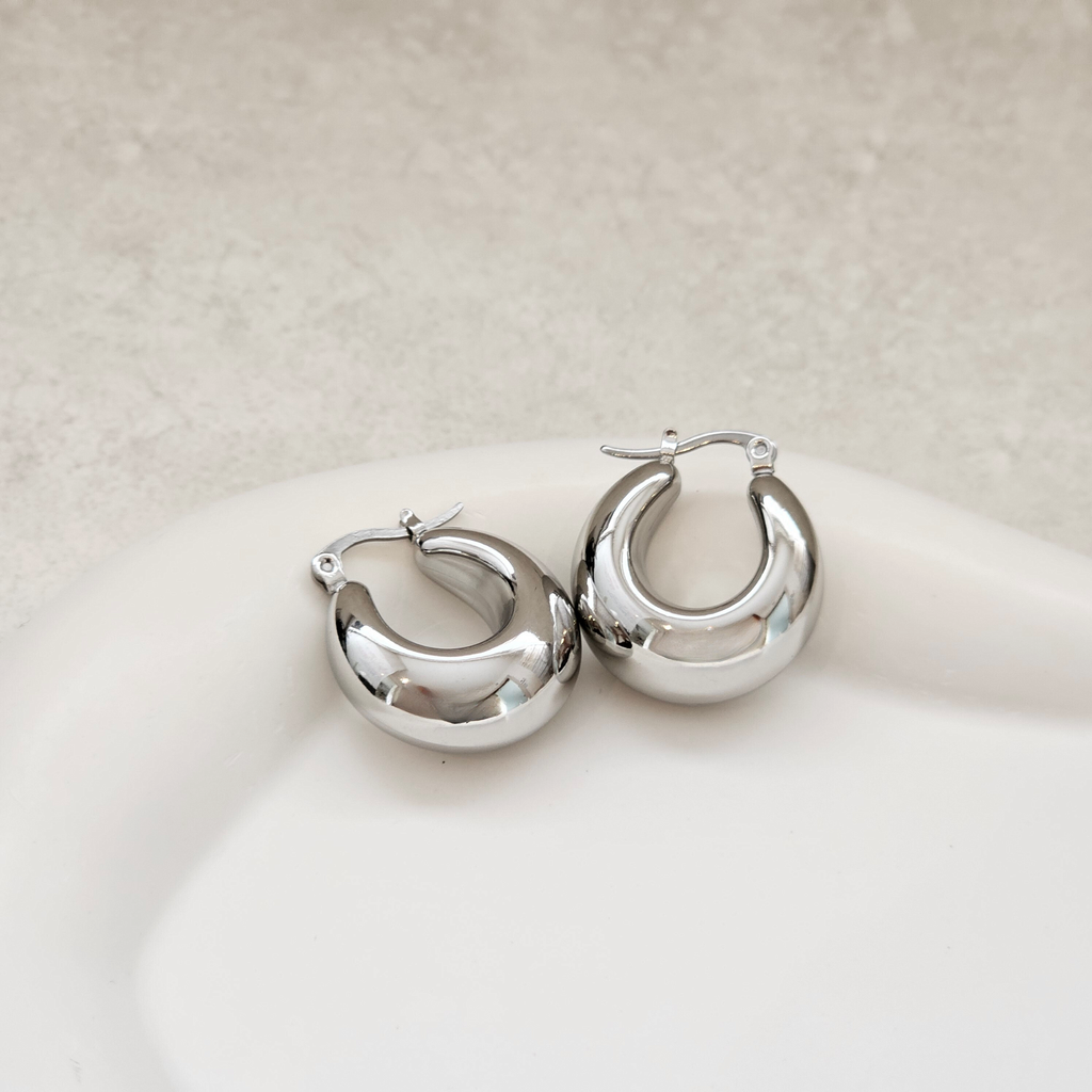 Chunky U Shaped Hoops Silver