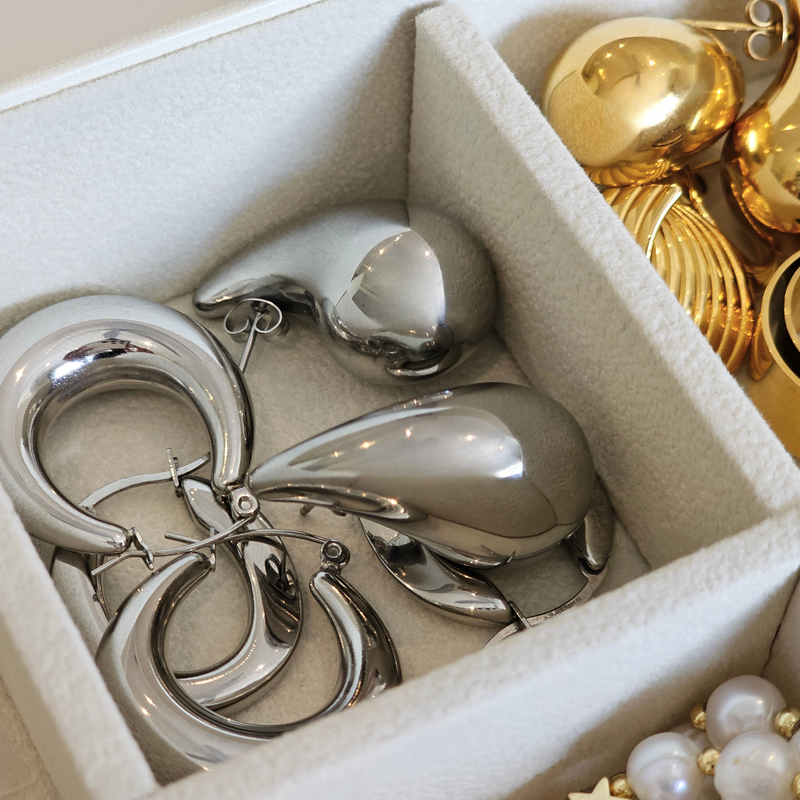 Tarnish free jewellery, Bottega dupe drop earrings silver