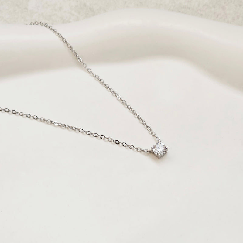 Solitaire Diamond Necklace Silver I Bridal Wedding Necklace I Safana Jewellery