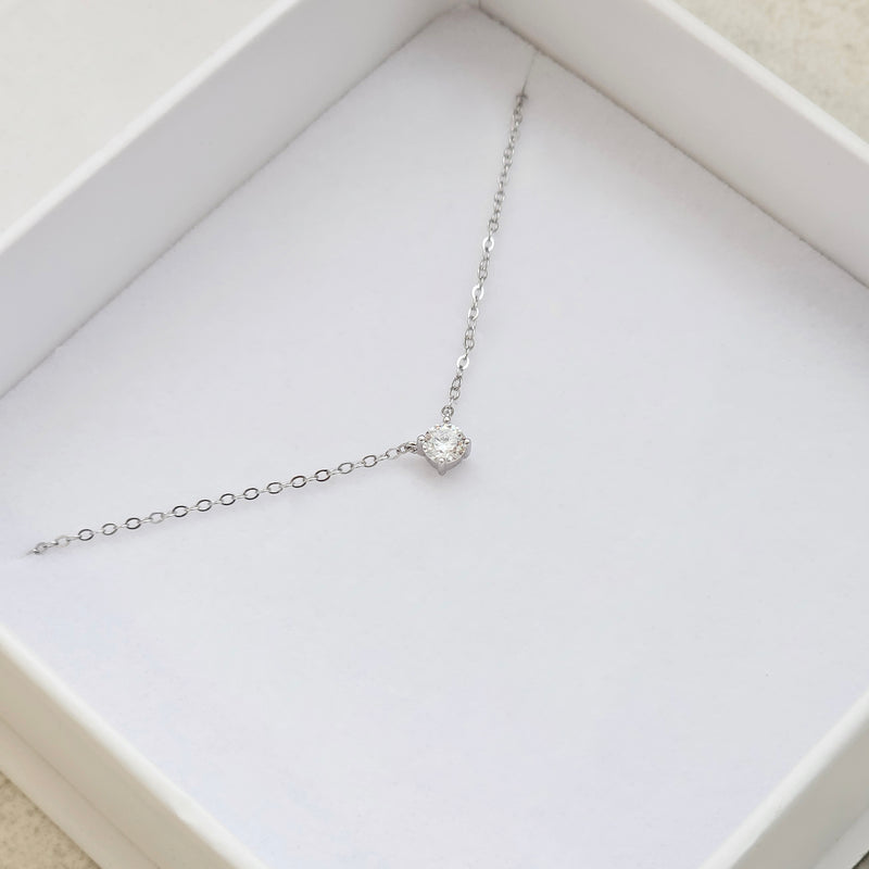 Solitaire Diamond Necklace Silver I Bridal Wedding Necklace I Safana Jewellery