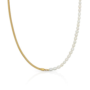 Snake Chain Pearl Necklace, Women's gold  layering necklaces, gifts for her