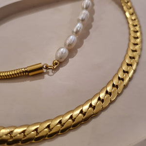 Snake Chain Pearl Necklace, Women's gold layering necklaces, gifts for her